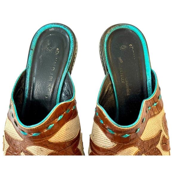 DONALD J. PLINER Juno Leather Brown Turquoise Western Couture Italian Mules 7M - Picture 5 of 11